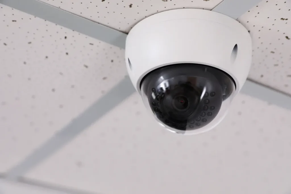 Caméra de surveillance fixée au plafond, vidéosurveillance des salariés